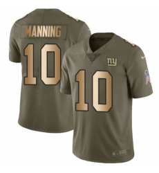 Men's Nike New York Giants #10 Eli Manning Limited Olive/Gold 2017 Salute to Service NFL Jersey