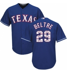 Men's Majestic Texas Rangers #29 Adrian Beltre Authentic Royal Blue Team Logo Fashion Cool Base MLB Jersey