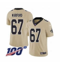 Men's New Orleans Saints #67 Larry Warford Limited Gold Inverted Legend 100th Season Football Jersey