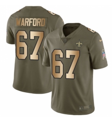 Men's Nike New Orleans Saints #67 Larry Warford Limited Olive/Gold 2017 Salute to Service NFL Jersey