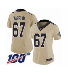 Women's New Orleans Saints #67 Larry Warford Limited Gold Inverted Legend 100th Season Football Jersey