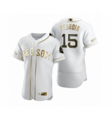 Men Boston Red Sox #15 Dustin Pedroia Nike White Authentic Golden Edition Jersey