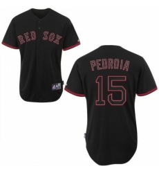 Men's Majestic Boston Red Sox #15 Dustin Pedroia Replica Black Fashion MLB Jersey