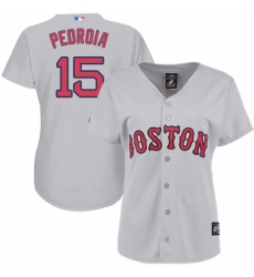 Women's Majestic Boston Red Sox #15 Dustin Pedroia Authentic Grey MLB Jersey