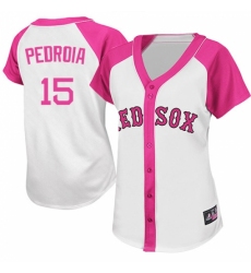 Women's Majestic Boston Red Sox #15 Dustin Pedroia Authentic White/Pink Splash Fashion MLB Jersey