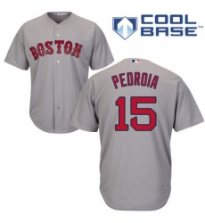 Youth Majestic Boston Red Sox #15 Dustin Pedroia Replica Grey Road Cool Base MLB Jersey