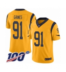 Men's Los Angeles Rams #91 Greg Gaines Limited Gold Rush Vapor Untouchable 100th Season Football Jersey