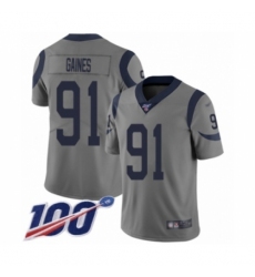 Men's Los Angeles Rams #91 Greg Gaines Limited Gray Inverted Legend 100th Season Football Jersey