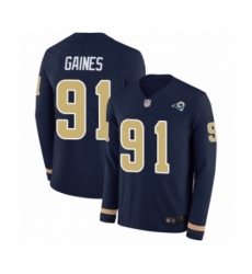 Men's Los Angeles Rams #91 Greg Gaines Limited Navy Blue Therma Long Sleeve Football Jersey