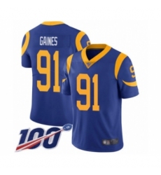 Men's Los Angeles Rams #91 Greg Gaines Royal Blue Alternate Vapor Untouchable Limited Player 100th Season Football Jersey