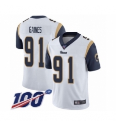 Men's Los Angeles Rams #91 Greg Gaines White Vapor Untouchable Limited Player 100th Season Football Jersey