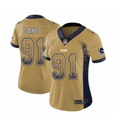 Women's Los Angeles Rams #91 Greg Gaines Limited Gold Rush Drift Fashion Football Jersey