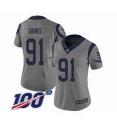 Women's Los Angeles Rams #91 Greg Gaines Limited Gray Inverted Legend 100th Season Football Jersey