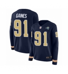 Women's Los Angeles Rams #91 Greg Gaines Limited Navy Blue Therma Long Sleeve Football Jersey