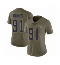 Women's Los Angeles Rams #91 Greg Gaines Limited Olive 2017 Salute to Service Football Jersey