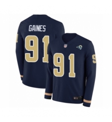 Youth Los Angeles Rams #91 Greg Gaines Limited Navy Blue Therma Long Sleeve Football Jersey