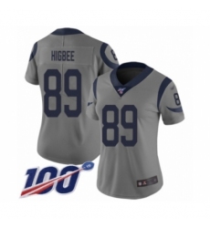 Women's Los Angeles Rams #89 Tyler Higbee Limited Gray Inverted Legend 100th Season Football Jersey