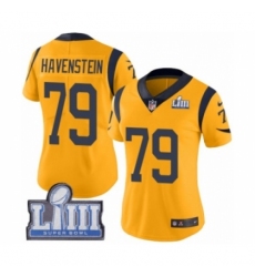 Women's Nike Los Angeles Rams #79 Rob Havenstein Limited Gold Rush Vapor Untouchable Super Bowl LIII Bound NFL Jersey