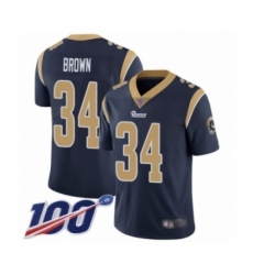 Men's Los Angeles Rams #34 Malcolm Brown Navy Blue Team Color Vapor Untouchable Limited Player 100th Season Football Jersey
