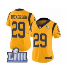 Women's Nike Los Angeles Rams #29 Eric Dickerson Limited Gold Rush Vapor Untouchable Super Bowl LIII Bound NFL Jersey