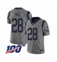 Men's Los Angeles Rams #28 Marshall Faulk Limited Gray Inverted Legend 100th Season Football Jersey