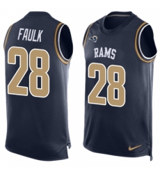 Men's Nike Los Angeles Rams #28 Marshall Faulk Limited Navy Blue Player Name & Number Tank Top NFL Jersey