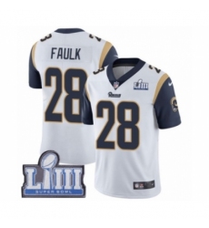 Men's Nike Los Angeles Rams #28 Marshall Faulk White Vapor Untouchable Limited Player Super Bowl LIII Bound NFL Jersey