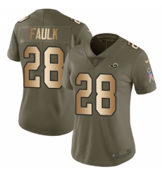 Women's Nike Los Angeles Rams #28 Marshall Faulk Limited Olive/Gold 2017 Salute to Service NFL Jersey