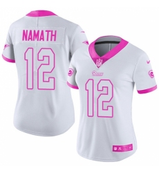 Women's Nike Los Angeles Rams #12 Joe Namath Limited White/Pink Rush Fashion NFL Jersey