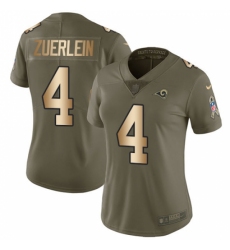 Women's Nike Los Angeles Rams #4 Greg Zuerlein Limited Olive/Gold 2017 Salute to Service NFL Jersey