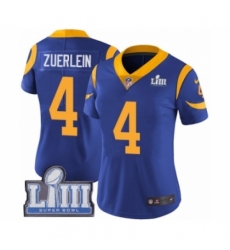 Women's Nike Los Angeles Rams #4 Greg Zuerlein Royal Blue Alternate Vapor Untouchable Limited Player Super Bowl LIII Bound NFL Jersey