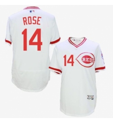 Men's Majestic Cincinnati Reds #14 Pete Rose White Flexbase Authentic Collection Cooperstown MLB Jersey