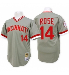 Men's Mitchell and Ness Cincinnati Reds #14 Pete Rose Authentic Grey Throwback MLB Jersey