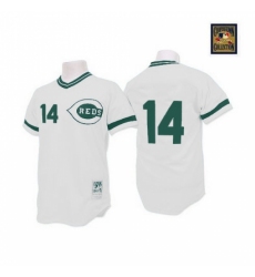 Men's Mitchell and Ness Cincinnati Reds #14 Pete Rose Authentic White(Green Patch) Throwback MLB Jersey