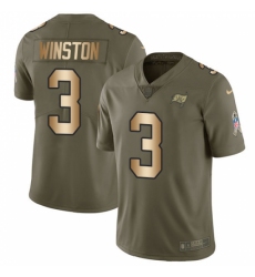 Men's Nike Tampa Bay Buccaneers #3 Jameis Winston Limited Olive/Gold 2017 Salute to Service NFL Jersey