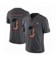Men's Tampa Bay Buccaneers #3 Jameis Winston Limited Black USA Flag 2019 Salute To Service Football Jersey