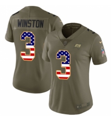 Women's Nike Tampa Bay Buccaneers #3 Jameis Winston Limited Olive/USA Flag 2017 Salute to Service NFL Jersey
