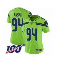 Women's Seattle Seahawks #94 Ezekiel Ansah Limited Green Rush Vapor Untouchable 100th Season Football Jersey