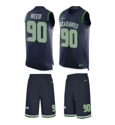 Men's Nike Seattle Seahawks #90 Jarran Reed Limited Steel Blue Tank Top Suit NFL Jersey