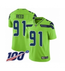 Men's Seattle Seahawks #91 Jarran Reed Limited Green Rush Vapor Untouchable 100th Season Football Jersey