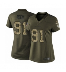 Women's Seattle Seahawks #91 Jarran Reed Elite Green Salute to Service Football Jersey
