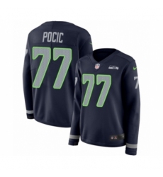 Women's Nike Seattle Seahawks #77 Ethan Pocic Limited Navy Blue Therma Long Sleeve NFL Jersey