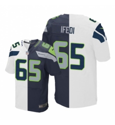 Men's Nike Seattle Seahawks #65 Germain Ifedi Elite Navy White Split Fashion NFL Jersey