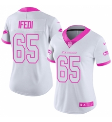 Women's Nike Seattle Seahawks #65 Germain Ifedi Limited White Pink Rush Fashion NFL Jersey