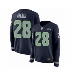 Women's Seattle Seahawks #28 Ugo Amadi Limited Navy Blue Therma Long Sleeve Football Jersey