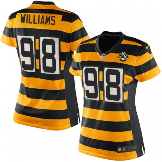 Women's Nike Pittsburgh Steelers #98 Vince Williams Game Yellow/Black Alternate 80TH Anniversary Throwback NFL Jersey Women's Nike Pittsburgh Steelers #98 Vince Williams Game Yellow/Black Alternate 80TH Anniversary Throwback NFL Jersey