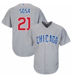 Men's Majestic Chicago Cubs #21 Sammy Sosa Replica Grey Road Cool Base MLB Jersey