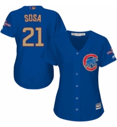 Women's Majestic Chicago Cubs #21 Sammy Sosa Authentic Royal Blue 2017 Gold Champion MLB Jersey