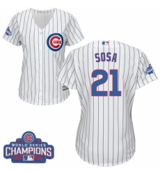 Women's Majestic Chicago Cubs #21 Sammy Sosa Authentic White Home 2016 World Series Champions Cool Base MLB Jersey