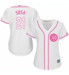 Women's Majestic Chicago Cubs #21 Sammy Sosa Replica White Fashion MLB Jersey